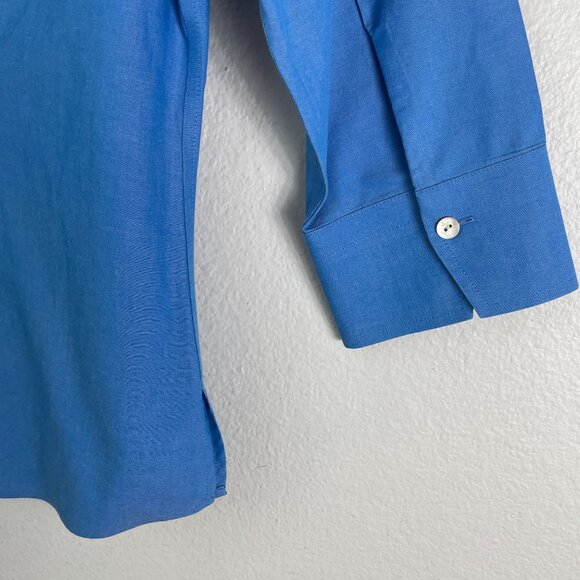 Foxcroft Womens 8 Blue Non Iron Fitted Button Up Shirt 3/4 Sleeve Blouse - Picture 10 of 10